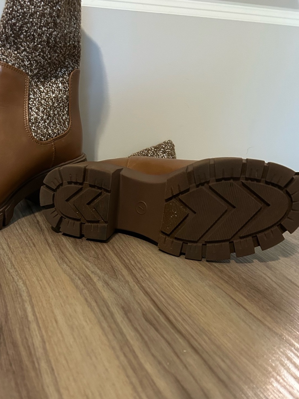 Universal Thread Brown Chunky Heel Ankle Boots with Knit Shaft - Picture 2 of 2